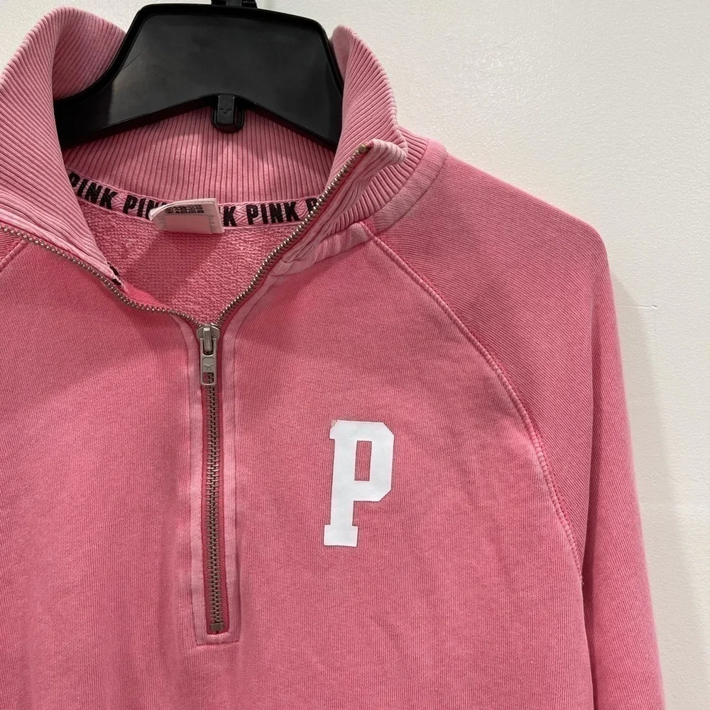 Pink VS Half-Zip Sweatshirt Long Sleeve Spell Out